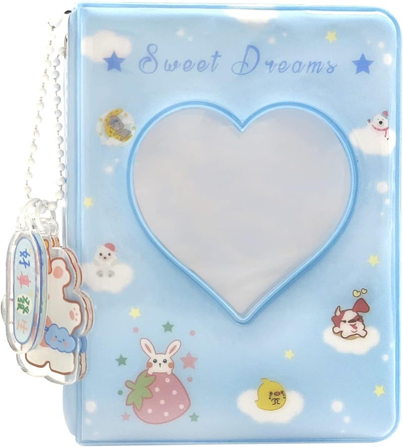 YAHUIPEIUS 3 Inch Mini Photo Album, Heart Hollow Card Binder Photo Card Holder with Pendant 40 Pockets (blue strawberry) - Image 2